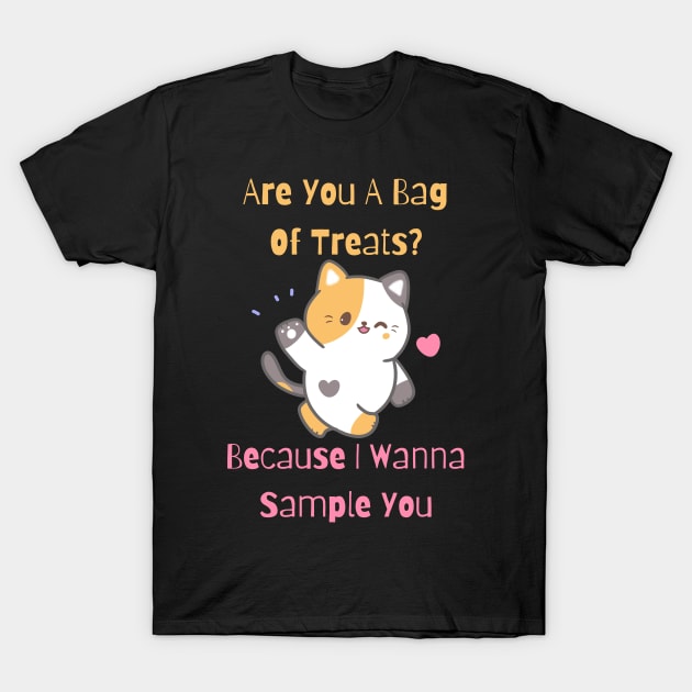Flirty Cat, Are You A Bag Of Treats? Because I Wanna Sample You T-Shirt by LetsGetInspired